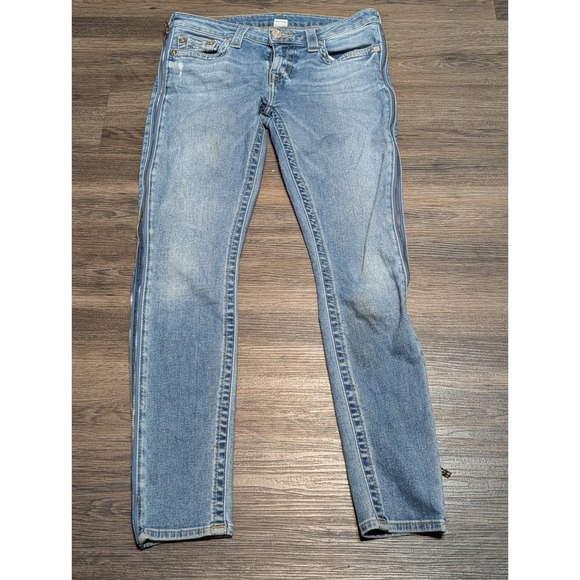 True Religion Denim - True Religion Super Skinny Side Zip Jeans Light Wash Blue Low Rise Womens 29